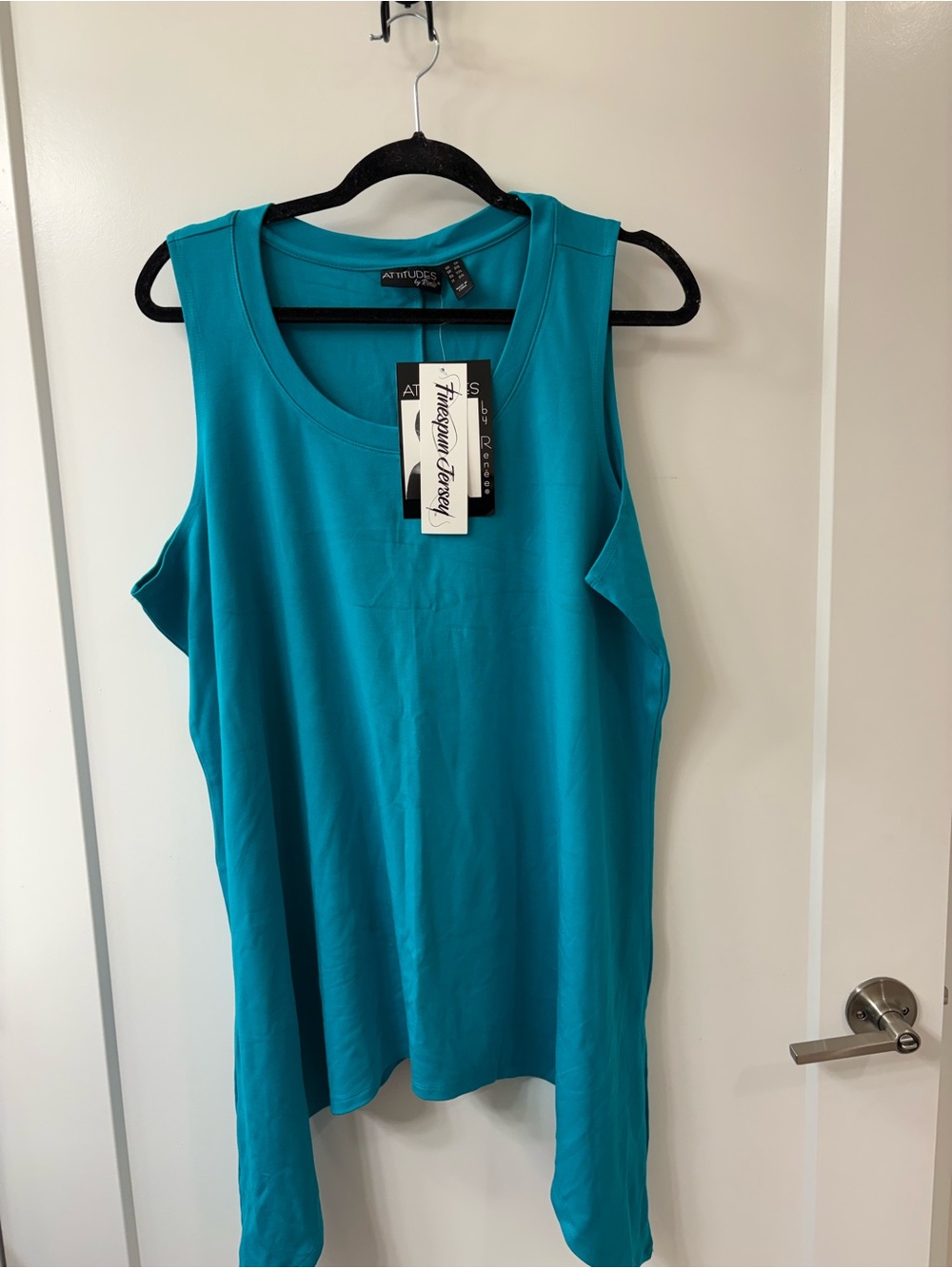 NWT Attitudes by Renee Blue Finespun Jersey Tank with Dippy Hem SZ 2X